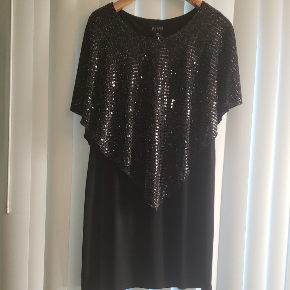 Enfocus Black Dress with poncho overlay
